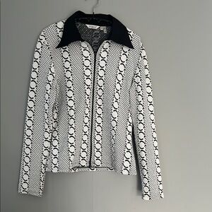 Ravel Black and White Blazer with Bold Monogram Pattern